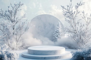 Wall Mural - photographing winter-themed for cosmetic products empty podium