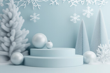 Wall Mural - photographing winter-themed for cosmetic products empty podium
