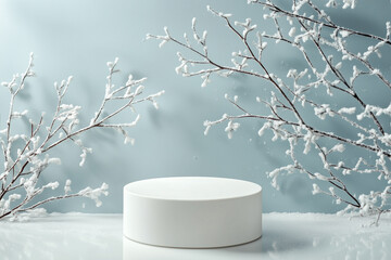 Wall Mural - photographing winter-themed for cosmetic products empty podium