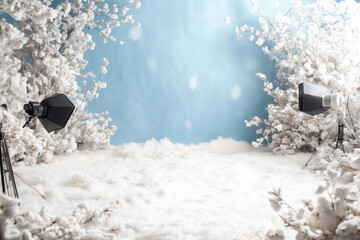 Wall Mural - photographing winter-themed for cosmetic products empty podium