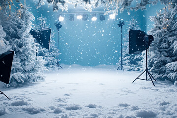 Wall Mural - photographing winter-themed for cosmetic products empty podium