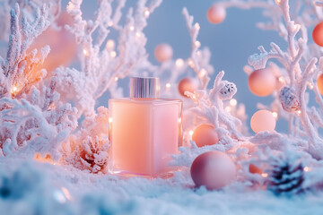 Wall Mural - photographing winter-themed for cosmetic products empty podium