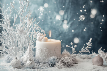 Wall Mural - photographing winter-themed for cosmetic products empty podium