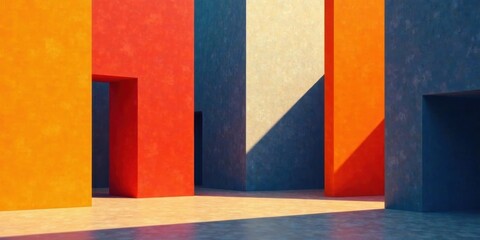Leinwandbilder - Abstract Architectural Composition Featuring Vivid Hues and Geometric Forms with Shadow Play
