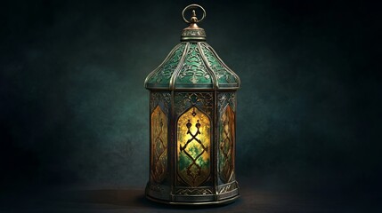 Wall Mural - Ramadan kareem greeting with traditional islamic lantern casting a warm glow, symbolizing spirituality and celebration during the holy month, perfect for festive ramadan decorations, greeting cards, a