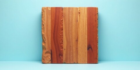 Poster - Rustic Wooden Panel Against a Light Blue Background, Ideal for Crafts, Home Decor, or Product Displays