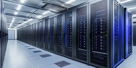 Poster - Data Center: Secure Facility for Server Management, Network Infrastructure, Cloud Computing Hub, Information Technology Backbone, Efficient Data Storage, High-Speed Connectivity, Digital Security Meas