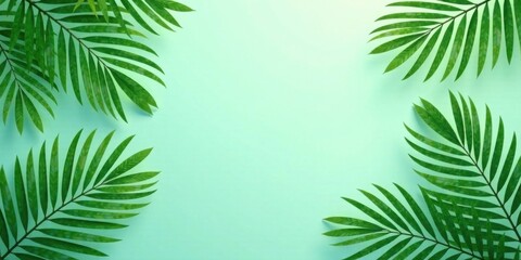 Poster - Serene Green Tropical Fronds on a Pastel Background, Ideal for Summer Designs and Relaxation Themed Projects
