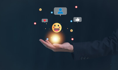 Using smart phone with Social media,  living on vacation and communication.Social media and digital online concept.