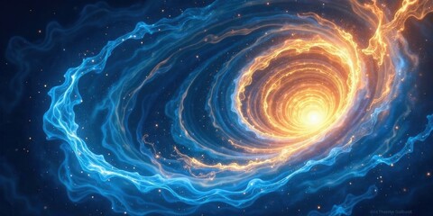 Aufkleber - Abstract swirling cosmic vortex of vibrant blue and fiery orange energy, a mesmerizing celestial phenomenon with glittering particles