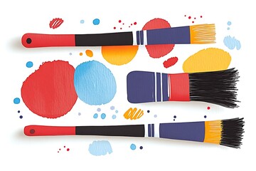 Canvas Print - Colorful Paint Brushes and Abstract Spots Art