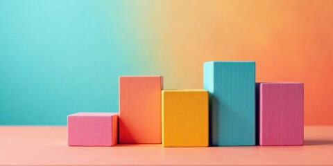 Aufkleber - Abstract pastel-colored blocks arranged in an ascending pattern on a soft surface against a gradient background showcasing a minimalist composition ideal for branding or design projects.
