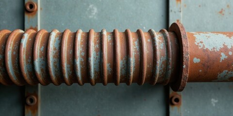 Aufkleber - Close-up of a Weathered Industrial Corrugated Metal Pipe with Rust and Paint Flaking
