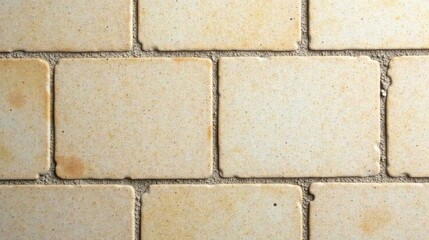 Leinwandbilder - Close-up view of a section of square tiles exhibiting a pale, speckled beige tone and irregular edges, showcasing a textured surface with subtle variations in color and grout lines.