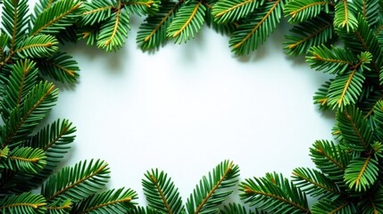 Poster - Lush Evergreen Branches Form a Festive Frame, Perfect for Holiday Greetings or Seasonal Announcements