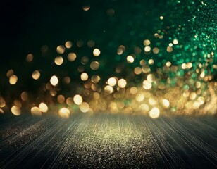 Wall Mural - glitter vintage lights background black green and gold de focused