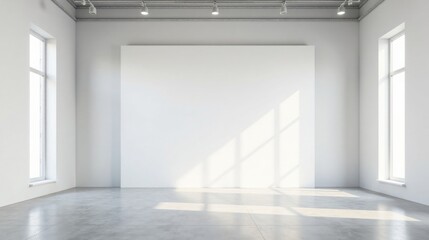 Aufkleber - Empty white room interior with large blank wall and sunlight streaming through windows, perfect for art display or product placement