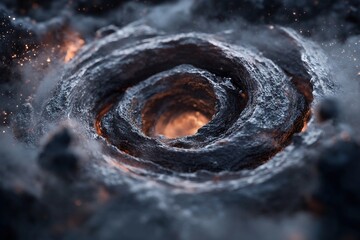 Poster - A surreal vortex of black swirling energy distorts the surrounding space, with glowing edges suggesting a bending of reality in a cosmic environment filled with mystery