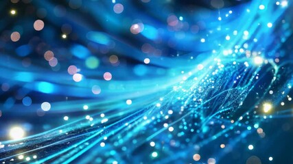 Poster - Vibrant blue light waves accompanied by sparkling particles create an immersive, dynamic, and mystical atmosphere
