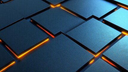 Wall Mural - Abstract Dark Blue Cubes Glowing Orange Lines Modern Geometric Pattern. AI Generated