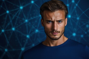 Poster - Molecular structure in blue science background .