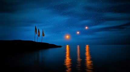 Wall Mural - Serene Nightscape: Dark Blue Ocean and Starry Sky