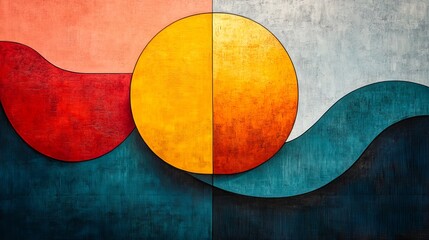 Poster - Geometric Harmony, An Abstract Composition of Shapes and Textures in Bold Colors