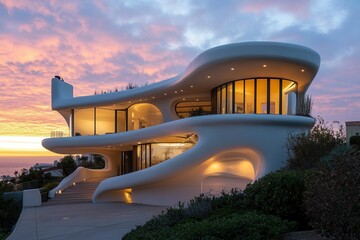 Poster - Modern Architectural Masterpiece at Sunset .