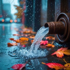 Poster - Water pipe is dripping water onto the ground