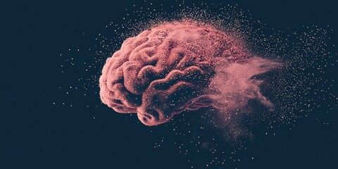 Poster - Brain is shown in a blue background with a pinkish color