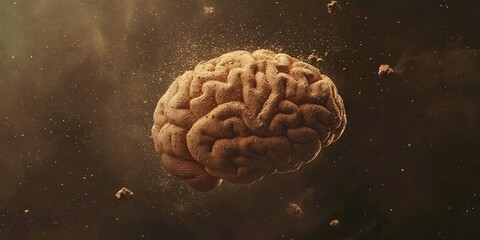 Poster - Brain is floating in space with a lot of debris around it