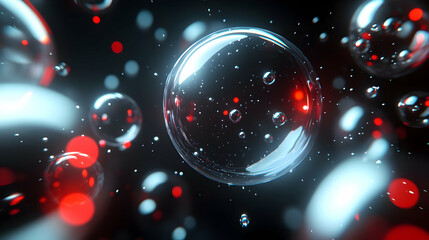 Poster - Glowing orbs float, dark background, abstract art