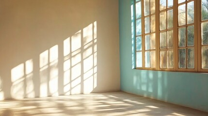 Wall Mural - Sunlight Streaming Through a Window in an Empty Room