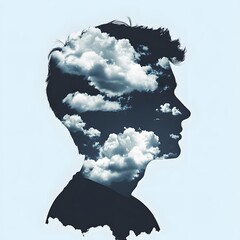 Poster - Silhouette of a Person with Dreamy Cloudy Sky Inside Head