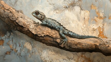 Wall Mural - Blue-Gray Lizard on Weathered Branch