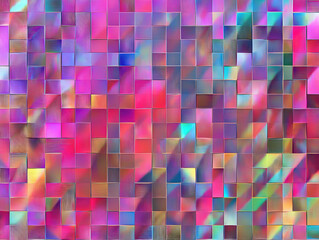 Aufkleber - vibrant mosaic pattern with holographic texture, featuring seamless array of colorful squares and rectangles in shades of pink, purple, and blue