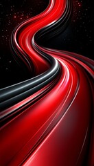 Poster - abstract digital artwork with vivid red and black flowing lines, curved and dynamic illustration