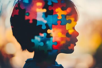 Aufkleber - Creative Representation of Childhood with Puzzle Piece Concept