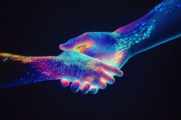 Wall Mural - Leadership in Transition: Embracing AI Technology through Holographic Handshake .