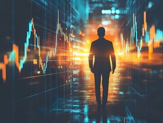 Poster - Business Professional Walking Toward Abstract Digital Financial Graph