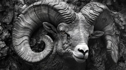 Wall Mural - Majestic Ram: A Monochromatic Portrait