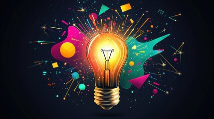 Poster - Colorful and Vibrant Light Bulb with Sparks and Energetic Background Elements