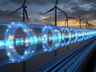 Poster - Energy transfer, wind farm, digital data, future tech