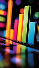 Poster - Vibrant Vector Chart on Dark Background, Modern Financial Data Visualization with Colorful Bars