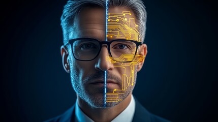 Poster - Man's face is divided into two parts, one half is yellow and the other half is black. The yellow half is on the left side of the face, while the black half is on the right side
