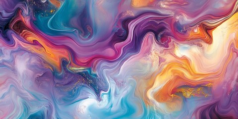 Poster - abstract image featuring abstract fluid art with dynamic and flowing patterns that blend seamlessly into a spectrum of colors, capturing the essence of fluidity and motio
