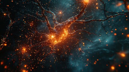 Aufkleber - Intricate Neuron Structure Showcasing Dendrites and Cellular Activity in a Stunning Visual Representation