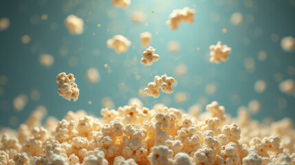 Wall Mural - Floating Popcorn Against Soft Gradient Blue Background