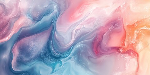 Poster - abstract scene where watercolor fluid art reveals intricate and organic patterns, using a harmonious blend of soft colors and gradients to evoke a sense of fluid movement