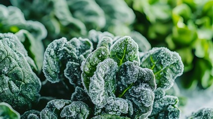 Wall Mural - Crisp Lush Nutritious, Frozen Spinach Bunches at the Peak of Seasonal Growth - A Versatile Culinary Ingredient